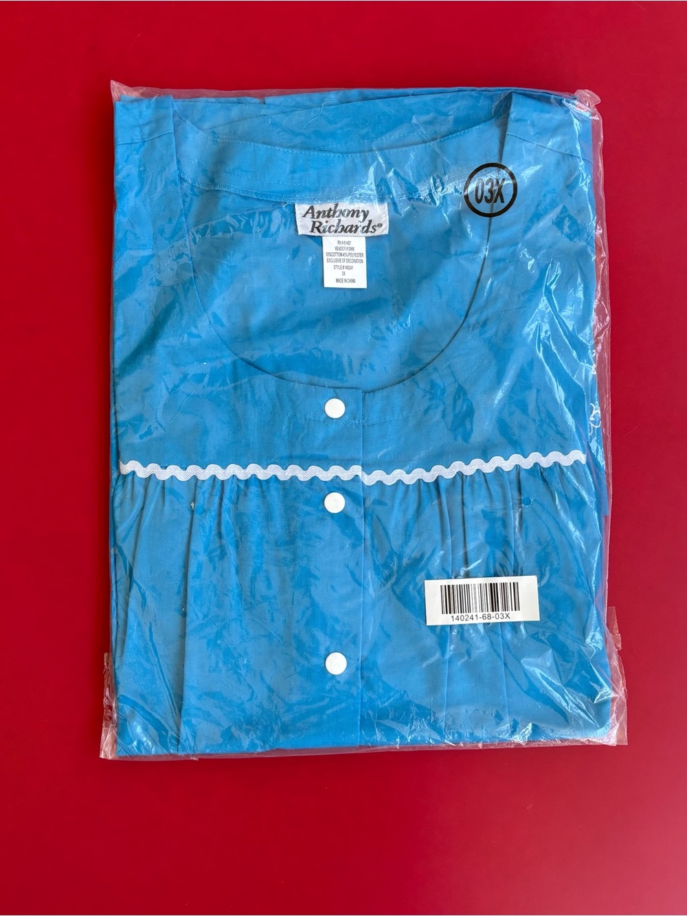 Anthony Richards Womens 3X Blue Snap Front Top White Trim Embroidered NIP